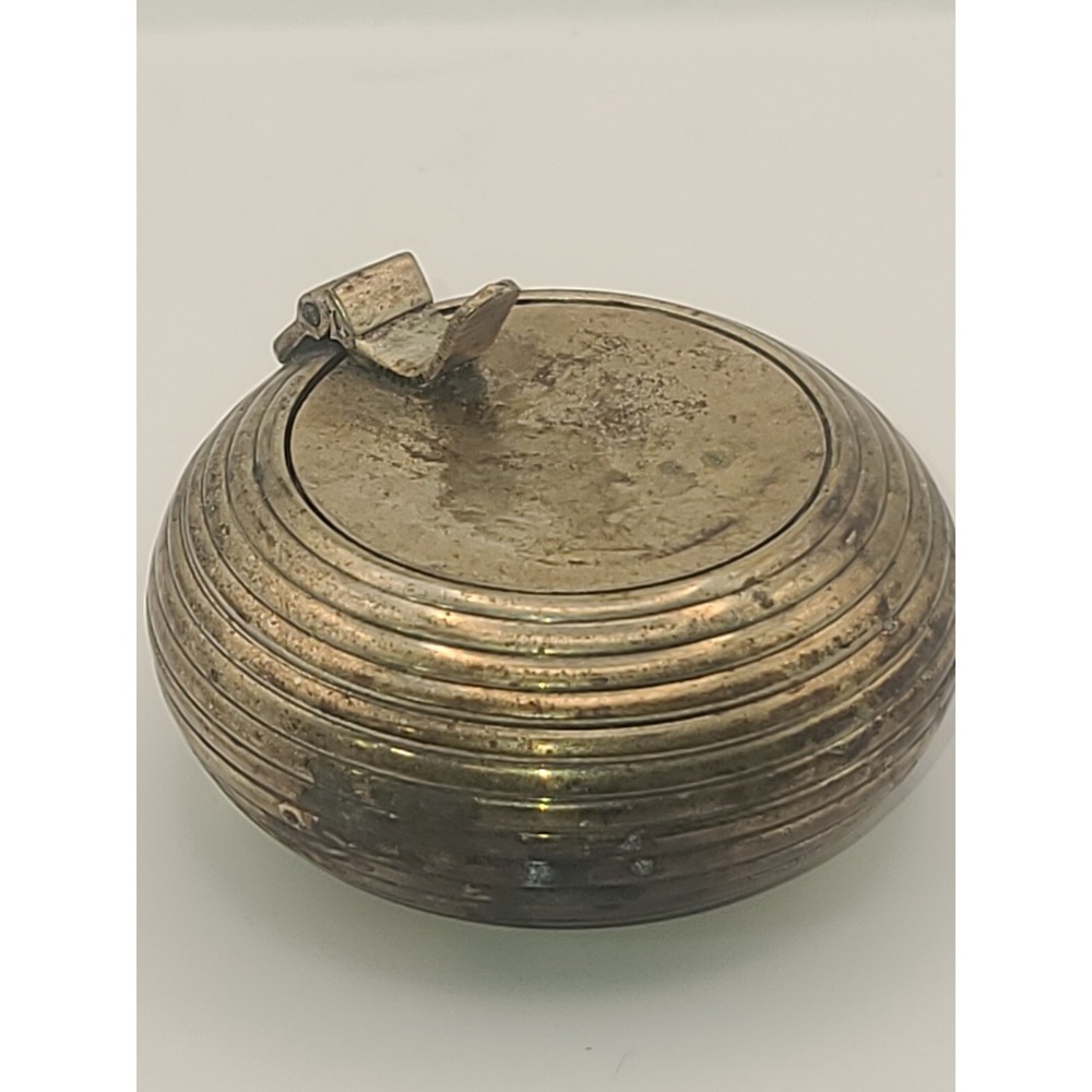 VTG Made In India Brass Portable Pocket Ashtray Ribbed Concentric Rings Patina